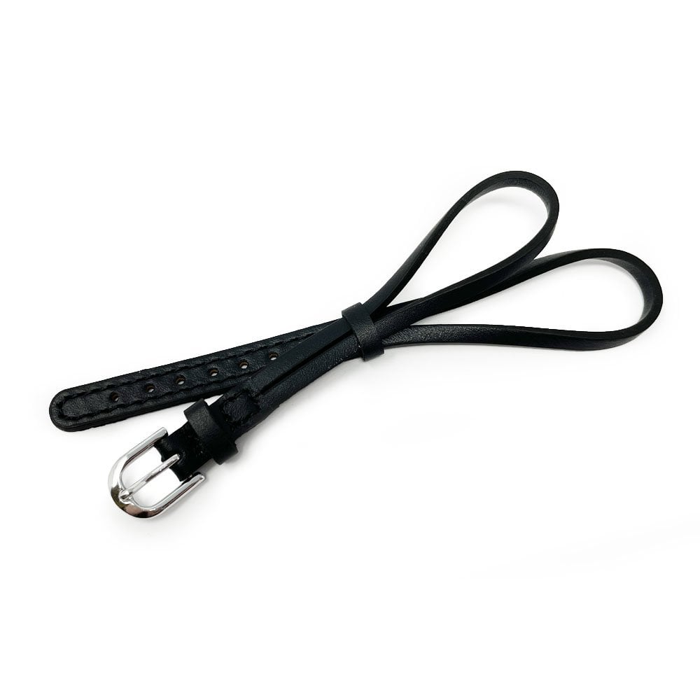 Black Leather Cordette Watch Strap with Stainless Steel Buckle