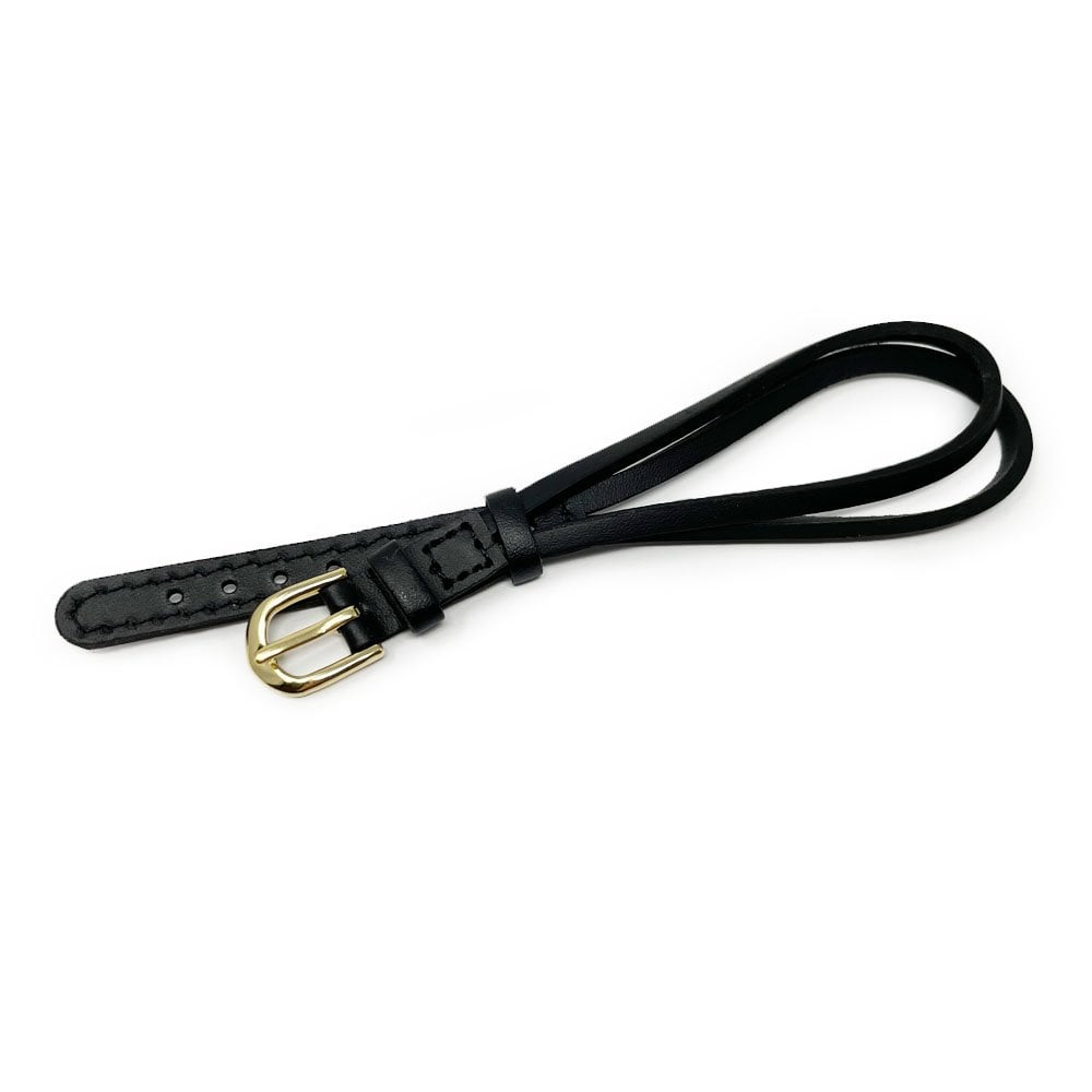 Black Leather Cordette Watch Strap with Gold Plated Buckle