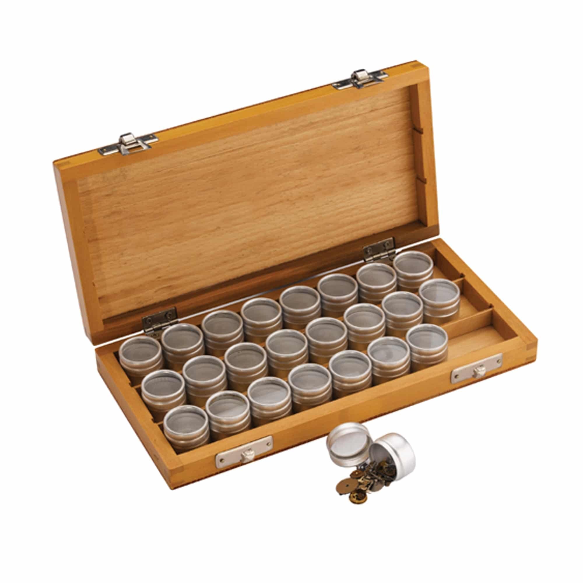 Wooden Storage Box with 24 Aluminium Tins