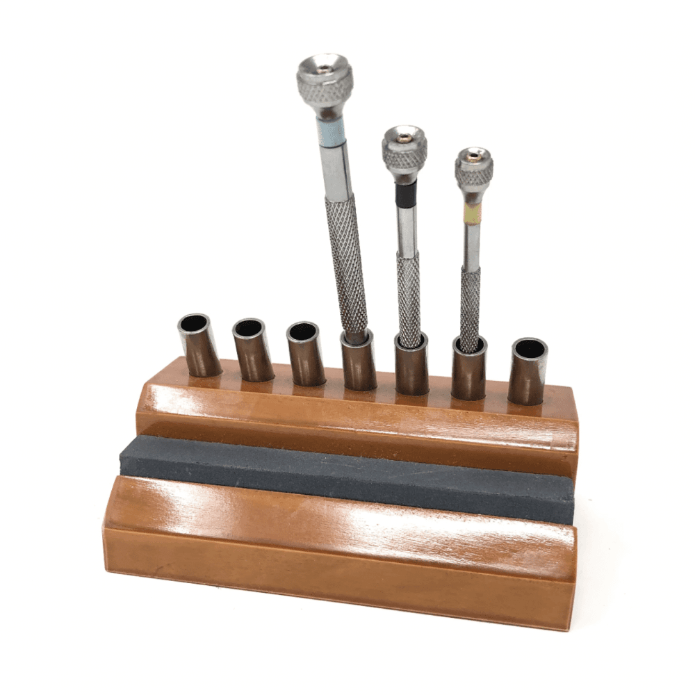 Wooden Screwdriver Stand & Sharpening Stone