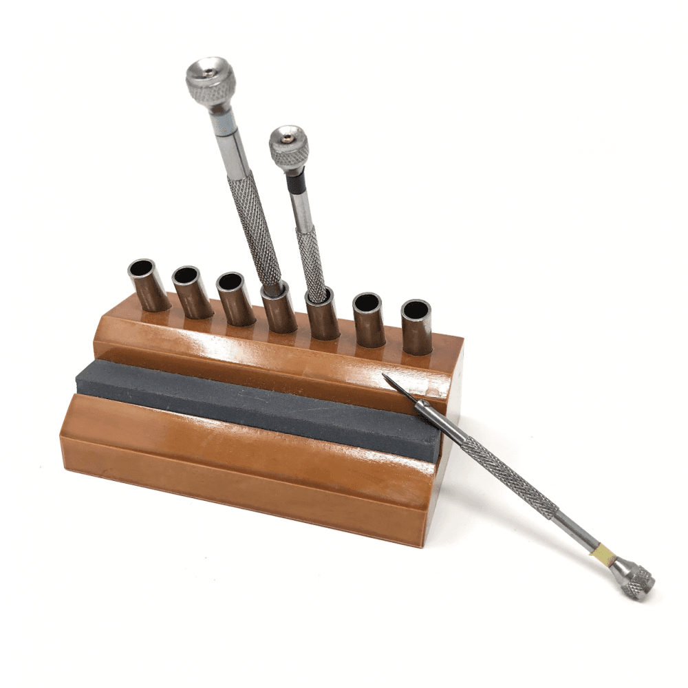 Wooden Screwdriver Stand & Sharpening Stone