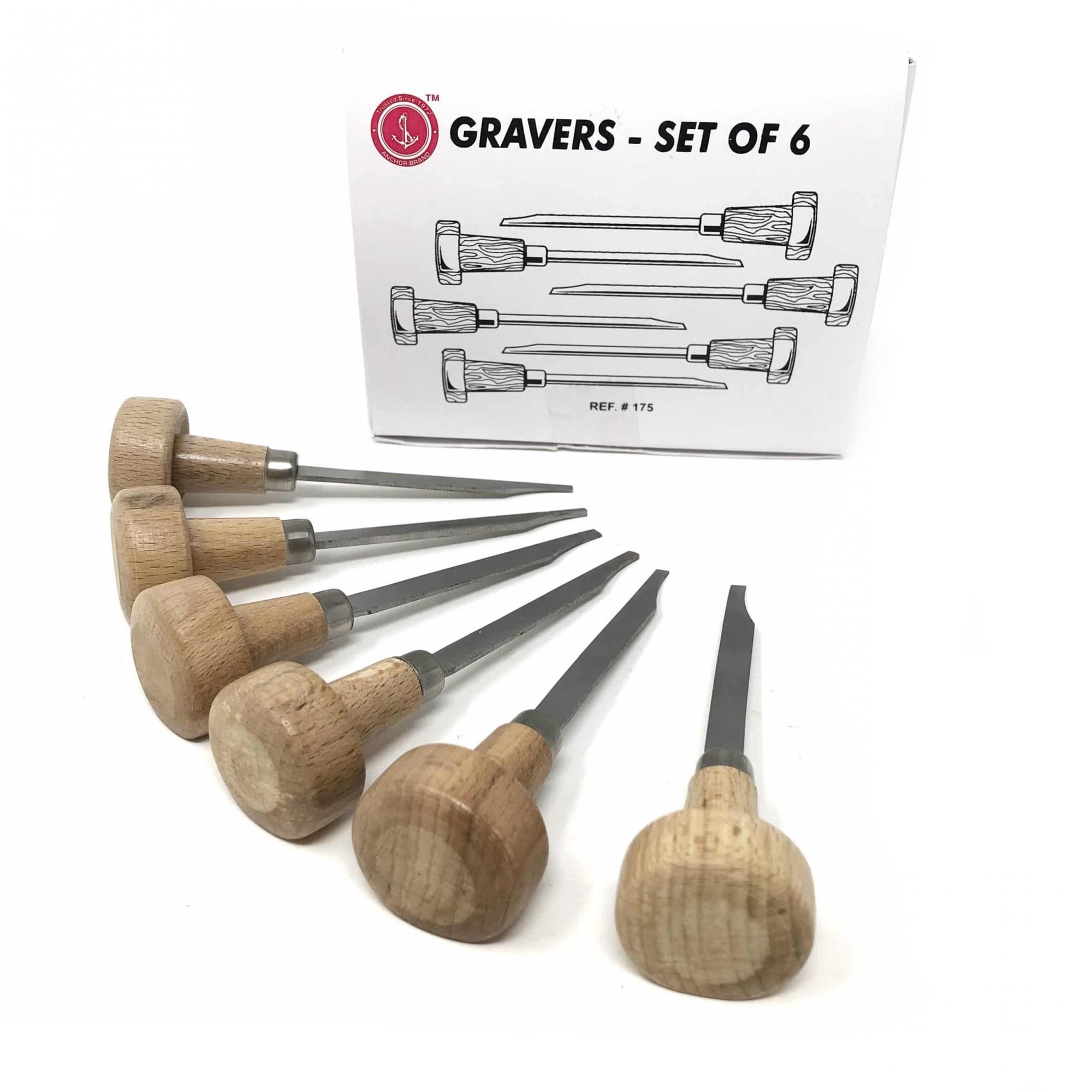 Set of 6 Flat Edge Gravers with Handles