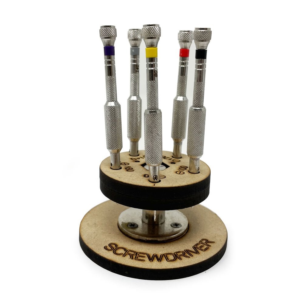 Watchmaker's Screwdriver Set on Wood Stand, Set of 5