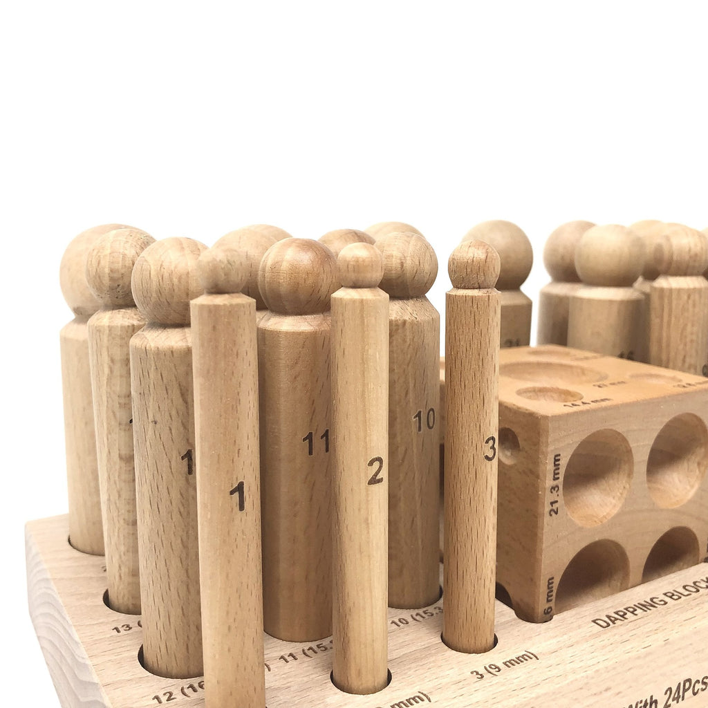Dapping Block Set Wooden Dapping Set, 24 Punches & Doming Block – Maddisons of Durham