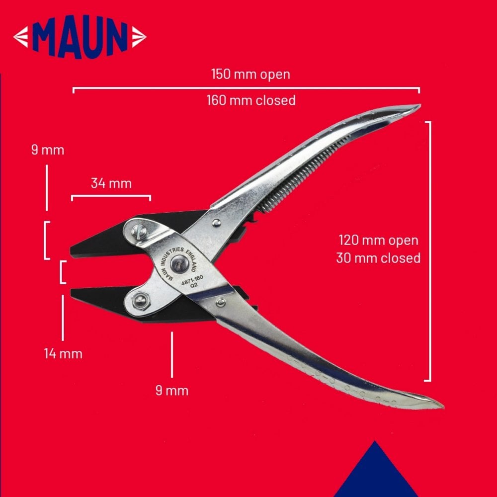 Maun Flat Nose Smooth Jaws Plier With Return Spring 160mm