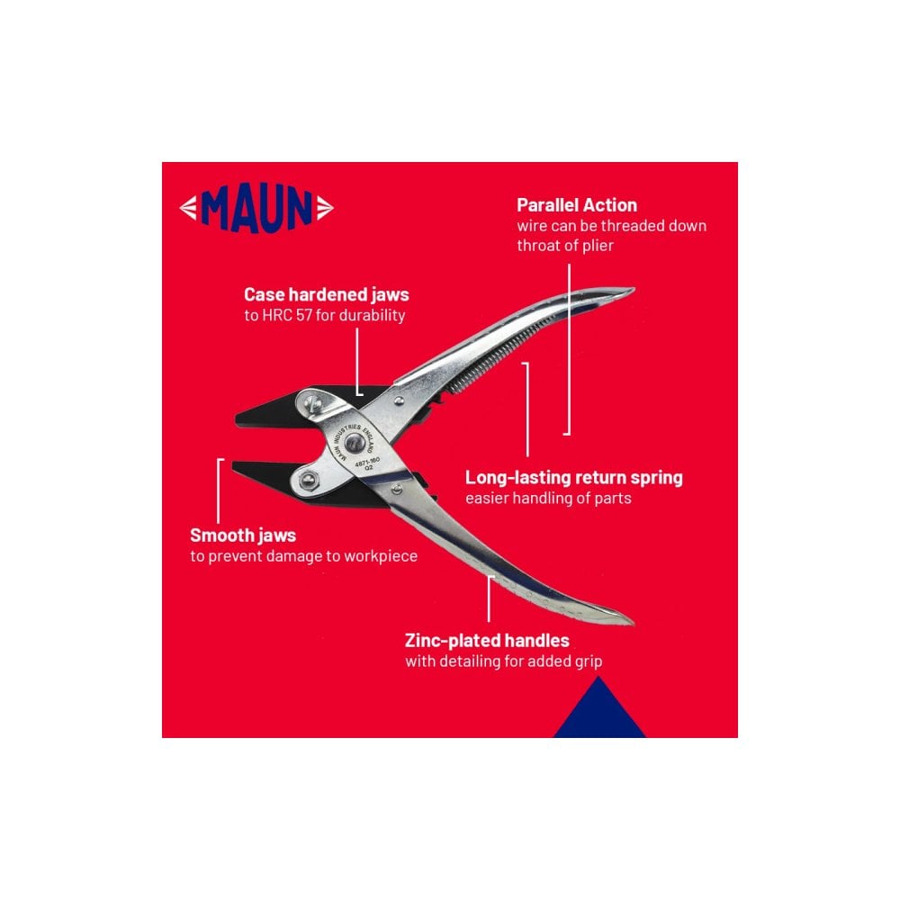 Maun Flat Nose Smooth Jaws Plier With Return Spring 160mm