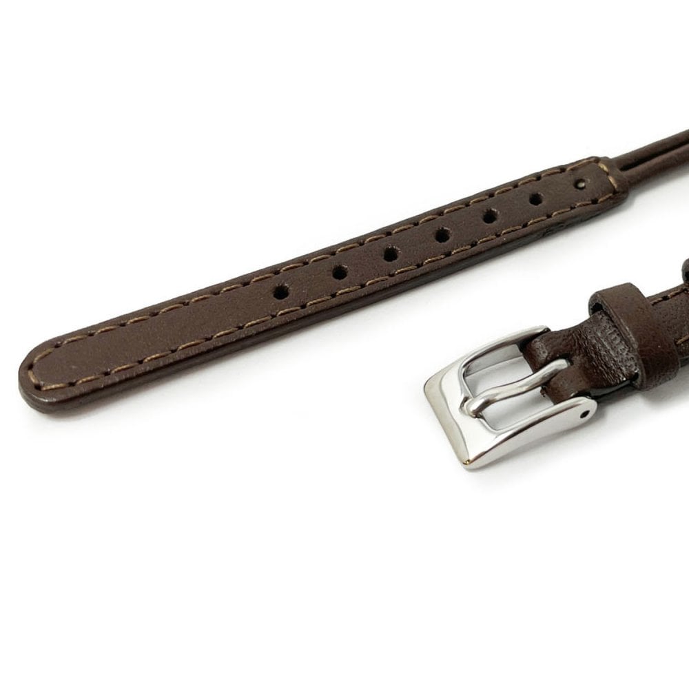 Brown Leather Cordette Watch Strap with Stainless Steel Buckle & Ring