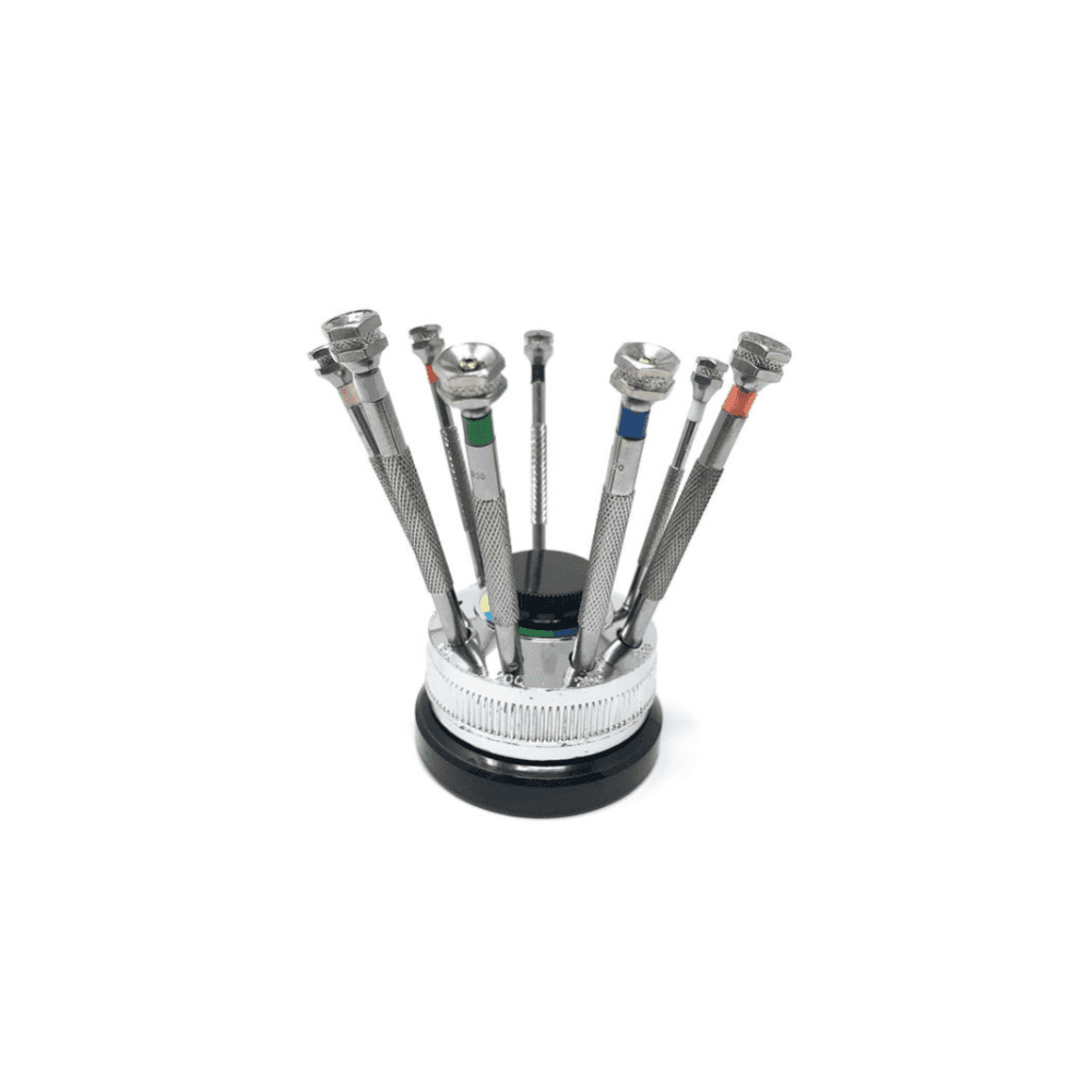 Set of 9 Watchmaker's Screwdrivers with Swivel Base