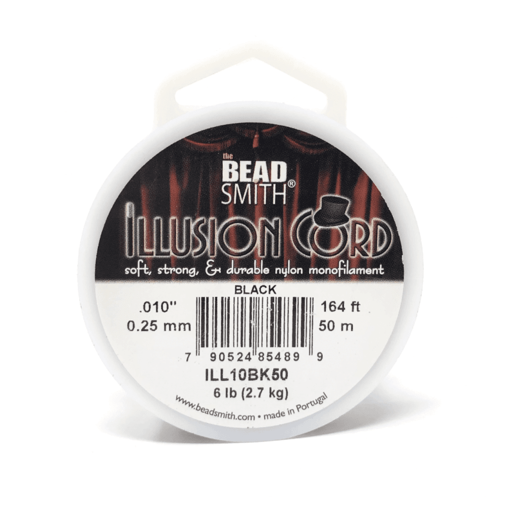 Beadsmith Illusion Cord, Black, 0.25mm (0.010in) x 50m