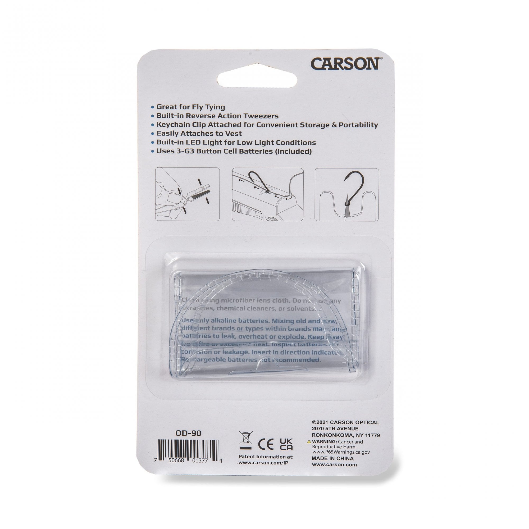 Carson LED Magnifier with Reverse Action Tweezers