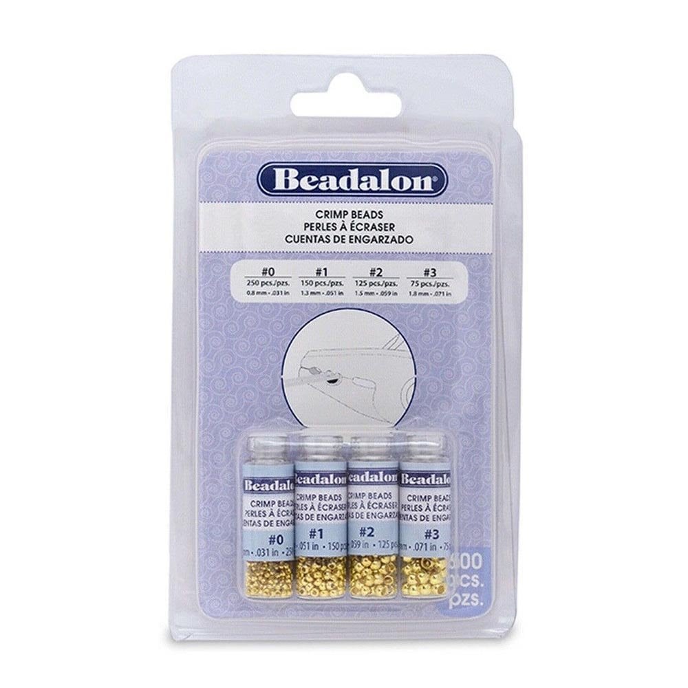 Beadalon Crimp Beads Variety Pack, Sizes 0-3, 600pcs, Gold Colour