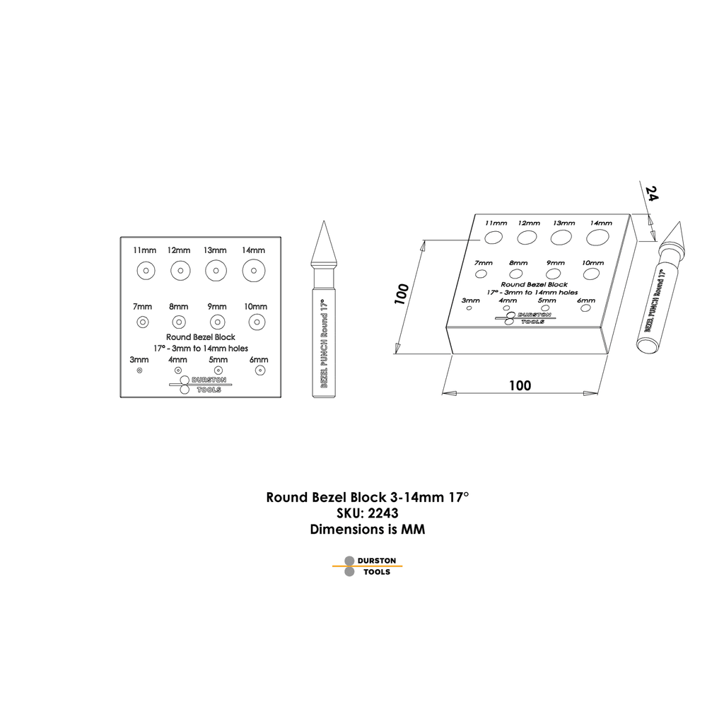 Durston 12 Hole Bezel Block & Punch 17 Degrees