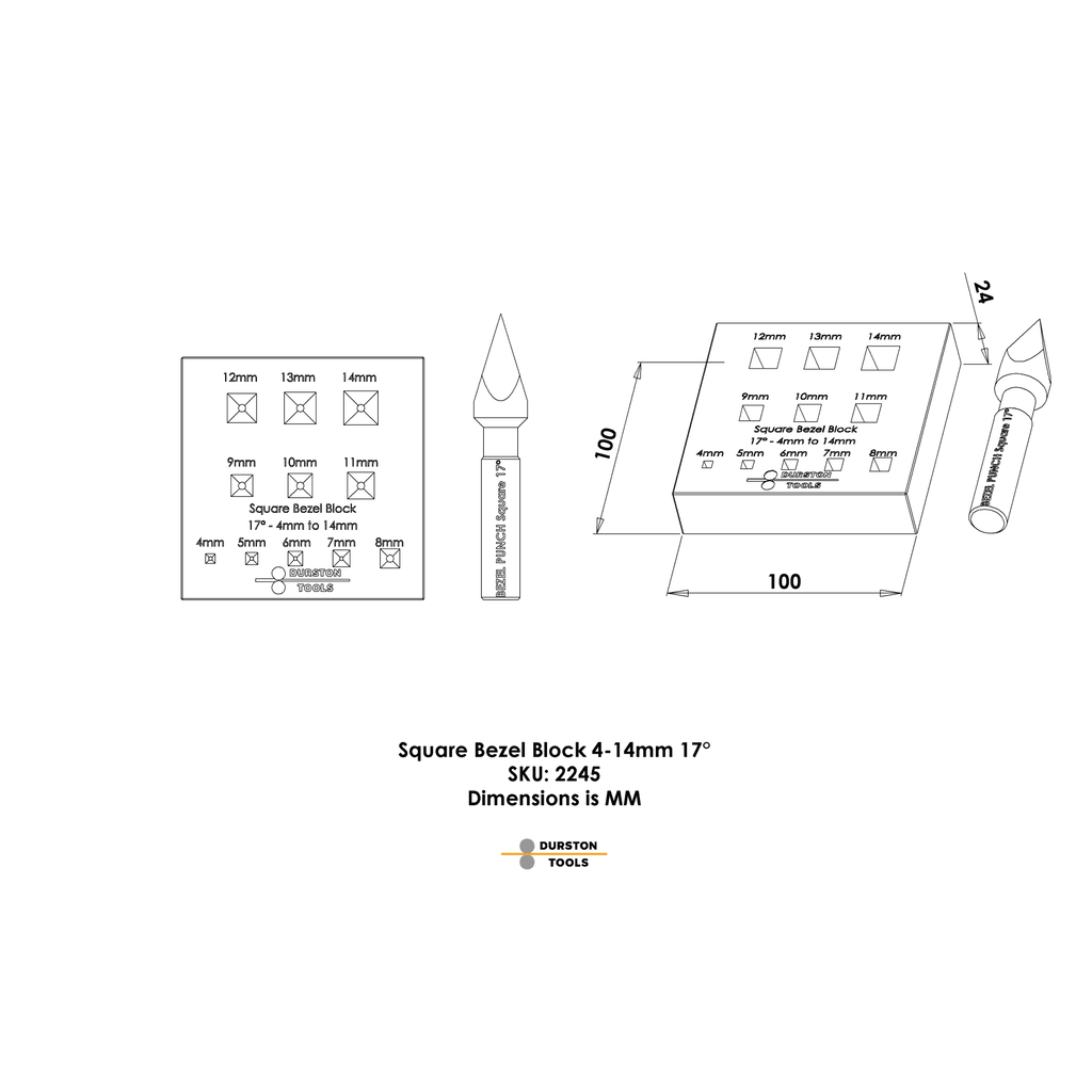 Durston 11 Hole Square Bezel Block & Punch 17º