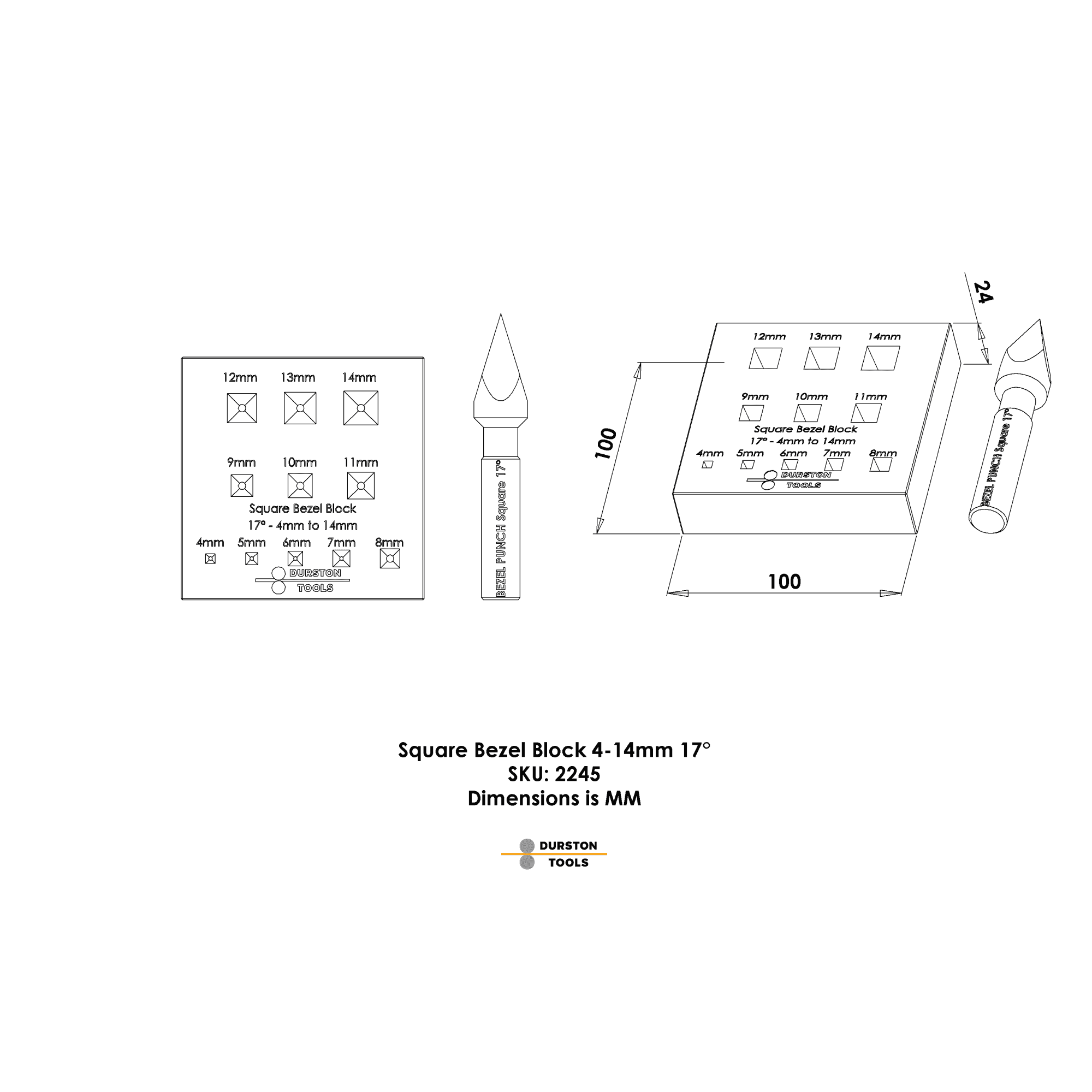 Durston 11 Hole Square Bezel Block & Punch 17º
