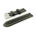 Black Carbon Fibre Watch Strap - Yellow Stitching