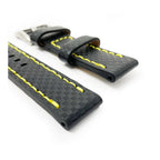 Black Carbon Fibre Watch Strap - Yellow Stitching