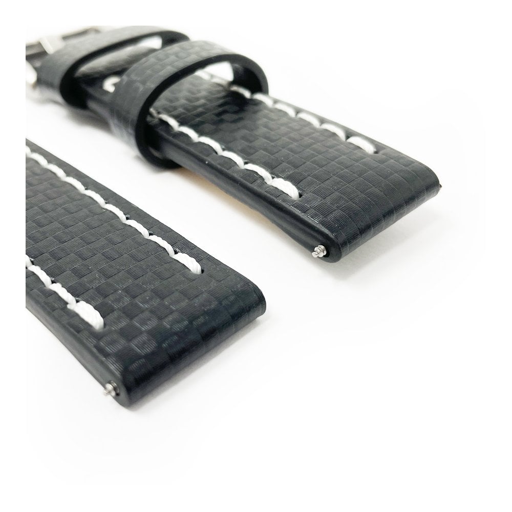 Black Carbon Fibre Watch Strap - White Stitching