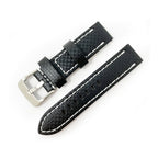 Black Carbon Fibre Watch Strap - White Stitching