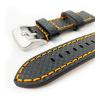 Black Carbon Fibre Watch Strap - Orange Stitching