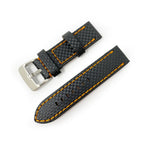 Black Carbon Fibre Watch Strap - Orange Stitching