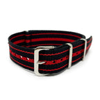 Military Style Watch Strap - Black & Red Stripe