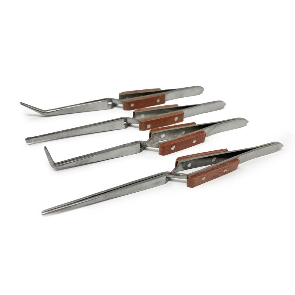 Heat-Insulated Reverse-Action Soldering Tweezers Set of 4