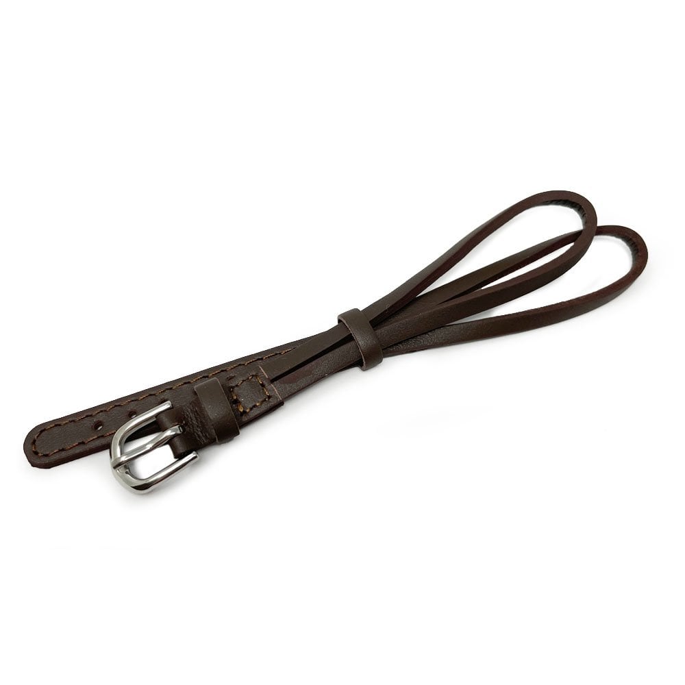 Dark Brown Leather Cordette Watch Strap with Stainless Steel Buckle