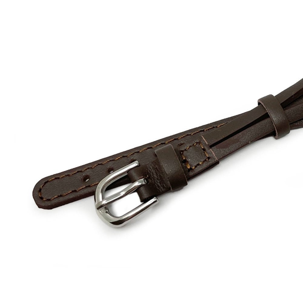 Dark Brown Leather Cordette Watch Strap with Stainless Steel Buckle
