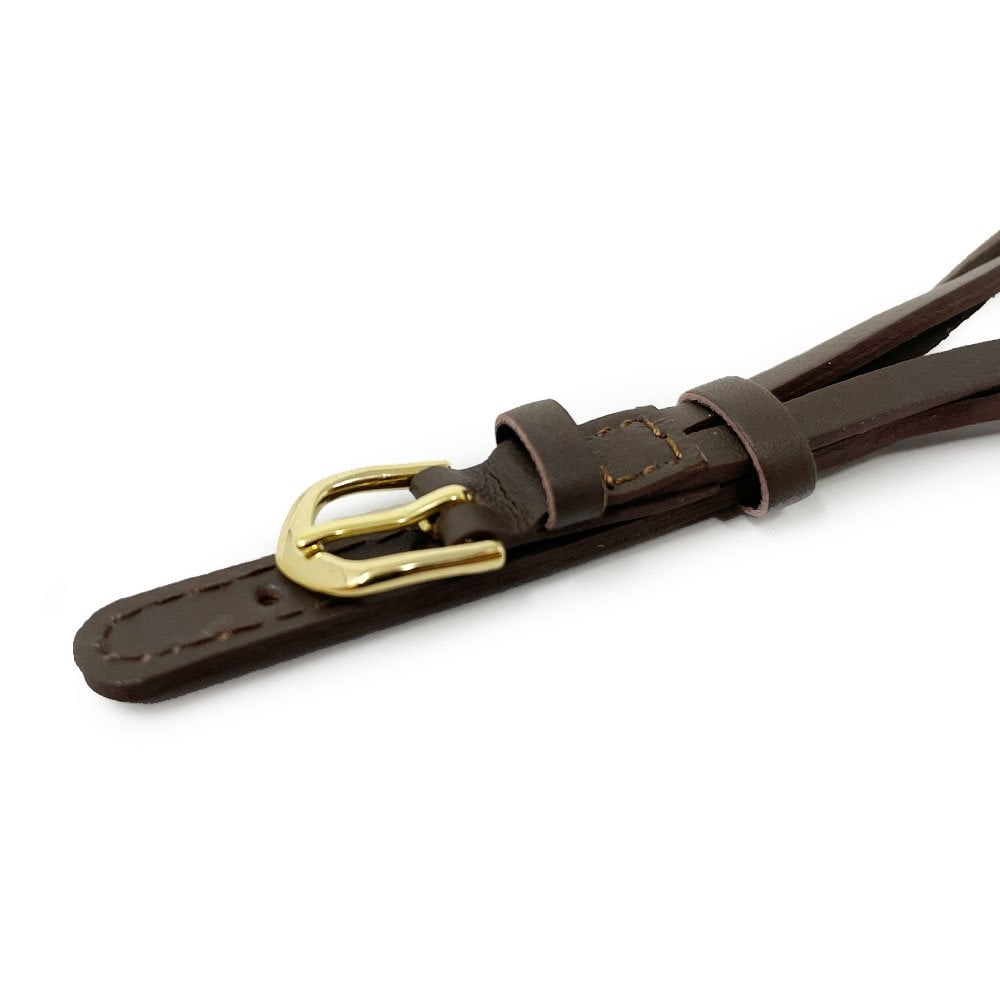 Dark Brown Leather Cordette Watch Strap with Gold Plated Buckle