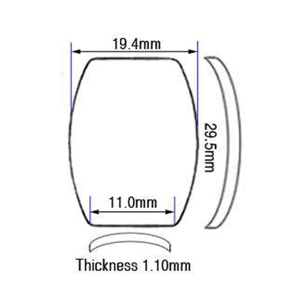 Sapphire Glass For Cartier Watches 19.4 x 29.5 mm Barrel Shape Domed
