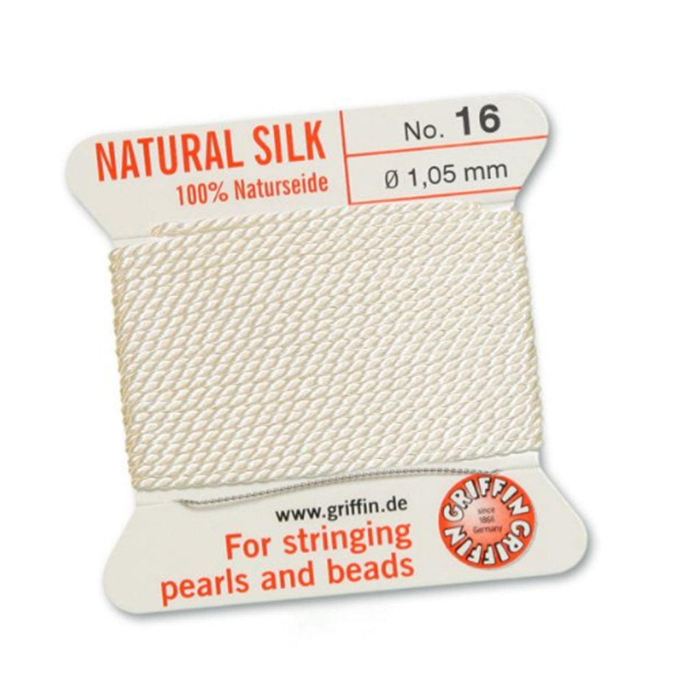 Griffin Natural Silk Beading Thread, White (0.30mm – 1.05mm)