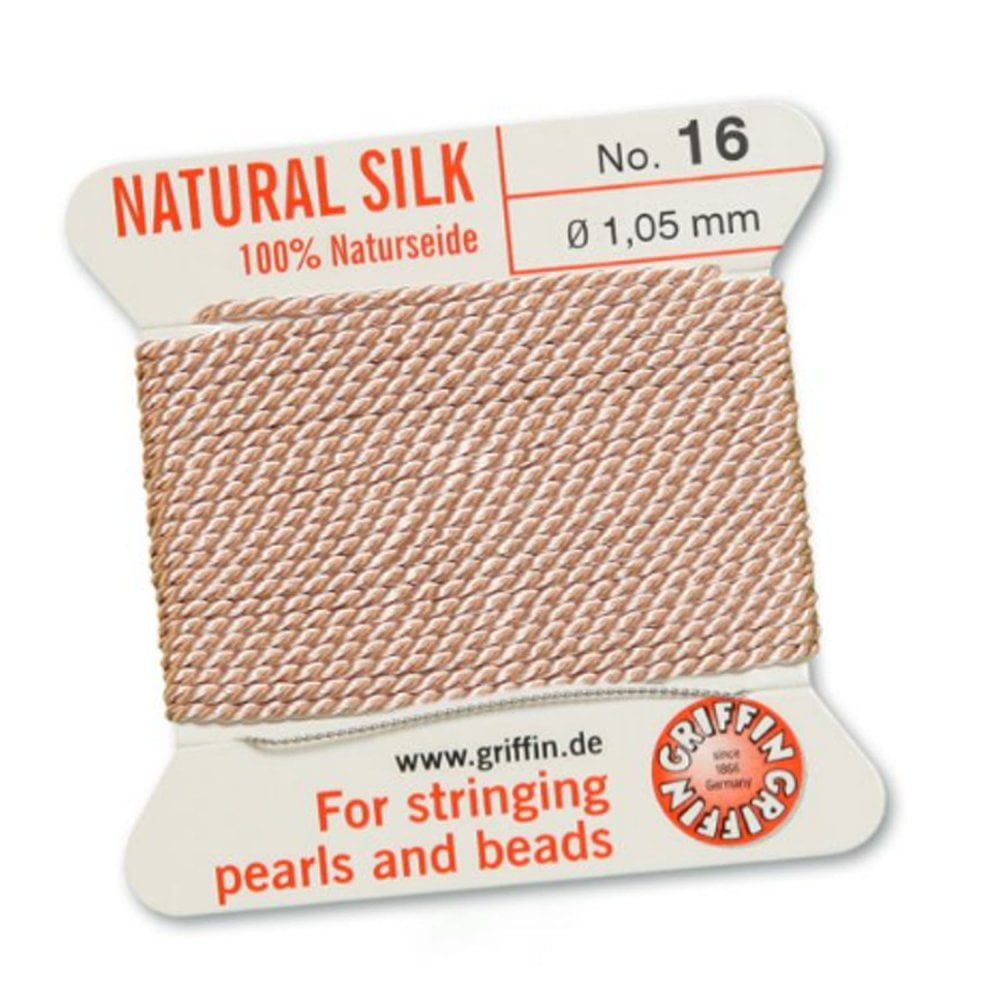 Griffin Natural Silk Beading Thread, Light Pink (0.30mm – 1.05mm)