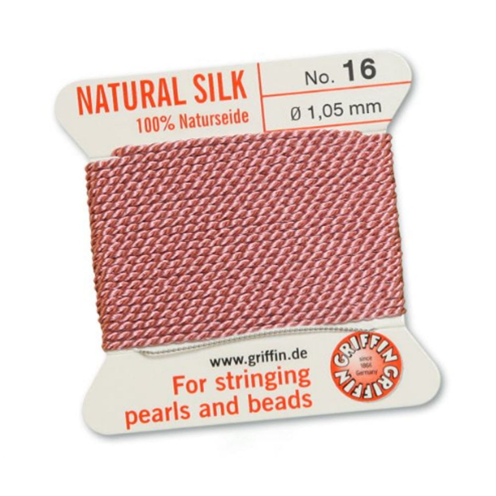 Griffin Natural Silk Beading Thread, Dark Pink (0.30mm – 1.05mm)