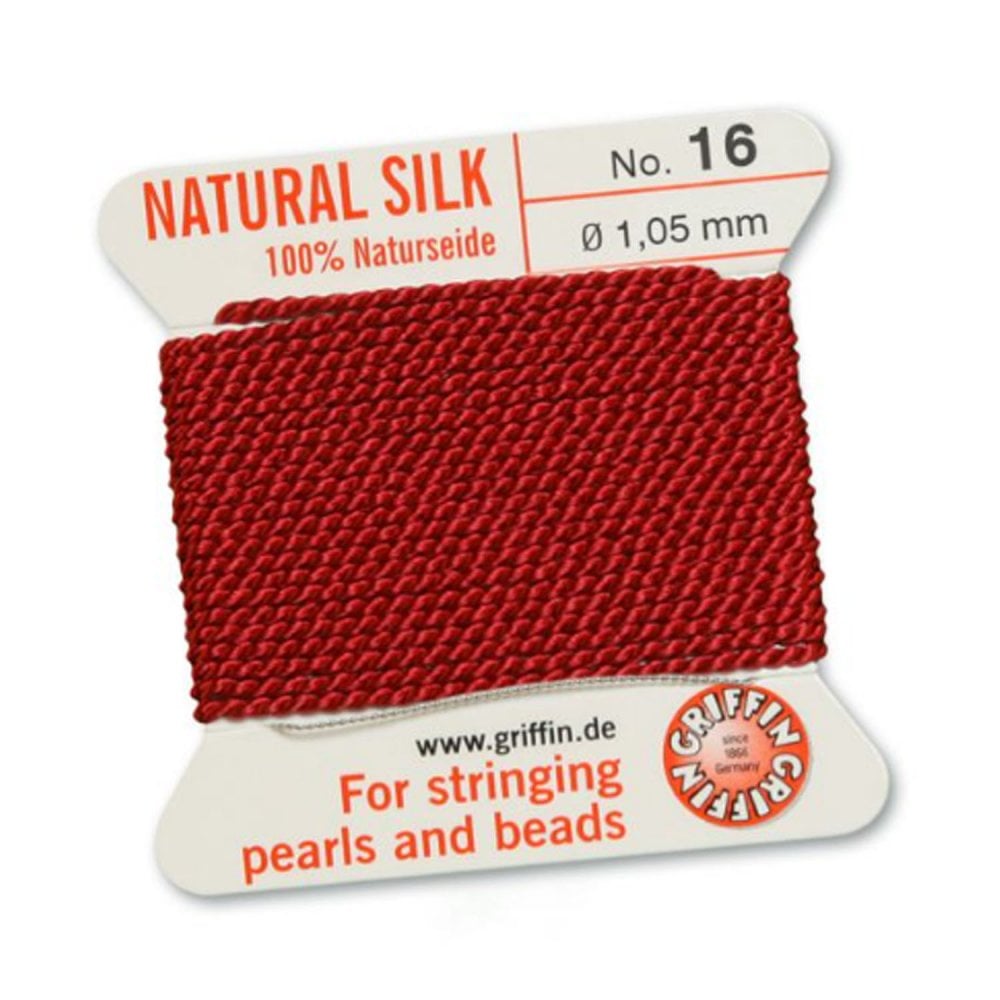 Griffin Natural Silk Beading Thread, Garnet Red (0.30mm – 1.05mm)