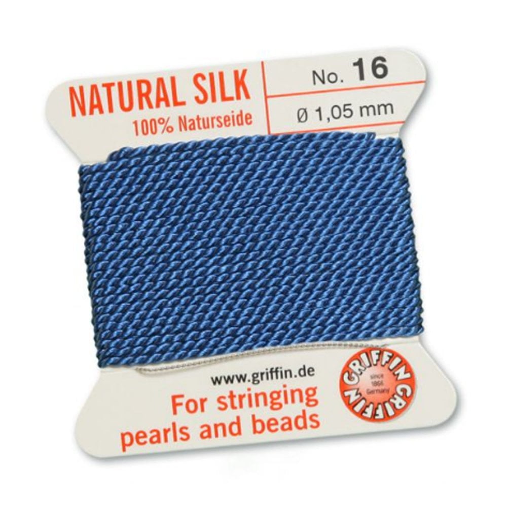 Griffin Natural Silk Beading Thread, Blue (0.30mm – 1.05mm)