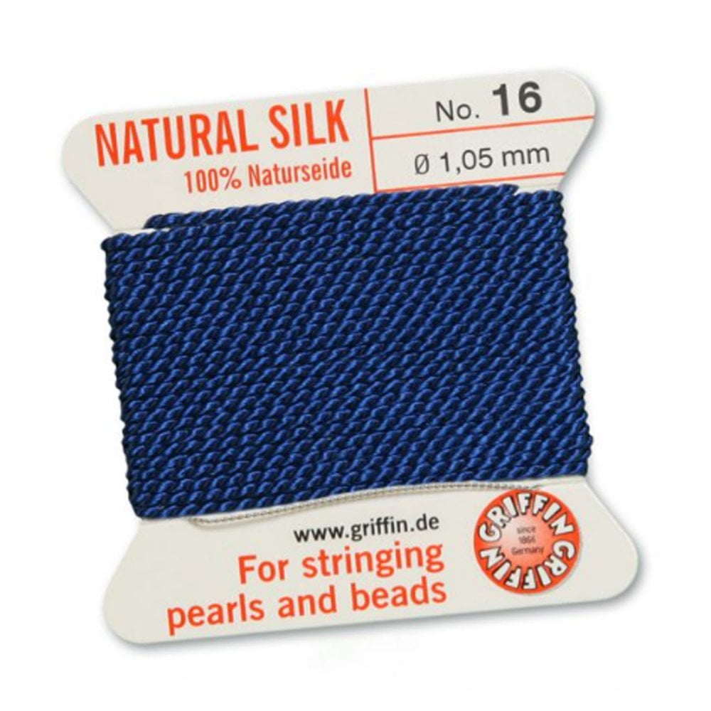 Griffin Natural Silk Beading Thread, Dark Blue (0.30mm – 1.05mm)