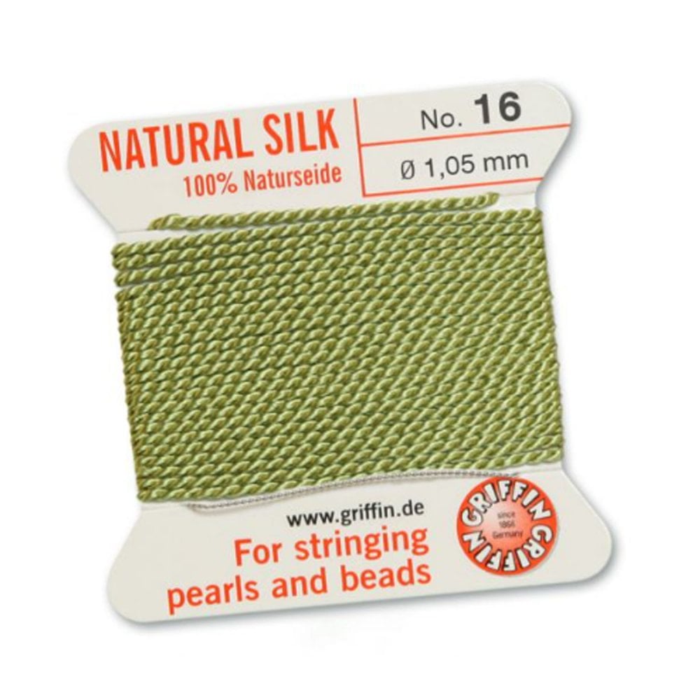 Griffin Natural Silk Beading Thread, Jade Green (0.30mm - 1.05mm)