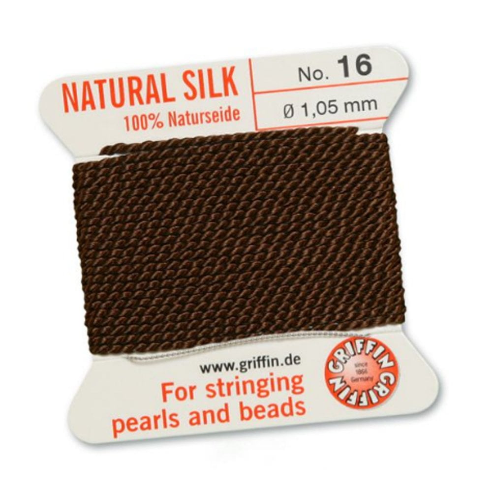 Griffin Natural Silk Beading Thread, Brown (0.30mm – 1.05mm)
