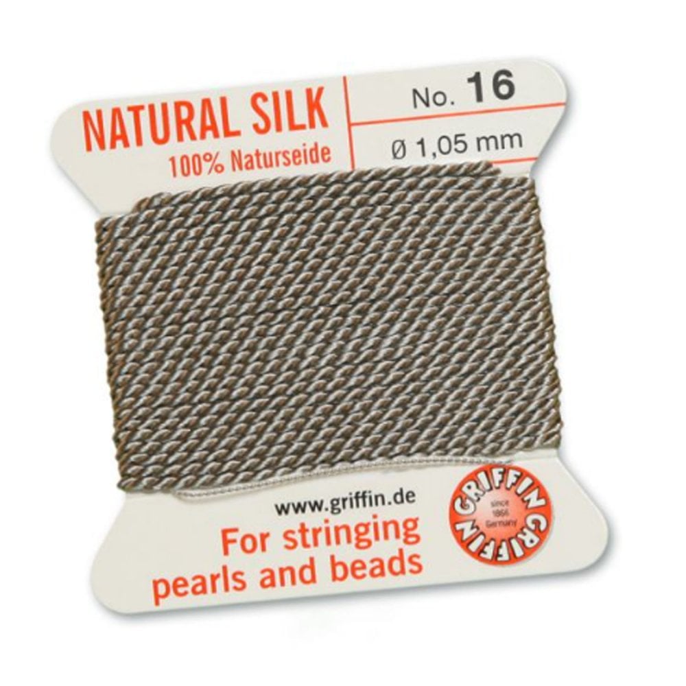Griffin Natural Silk Beading Thread, Grey (0.30mm - 1.05mm)