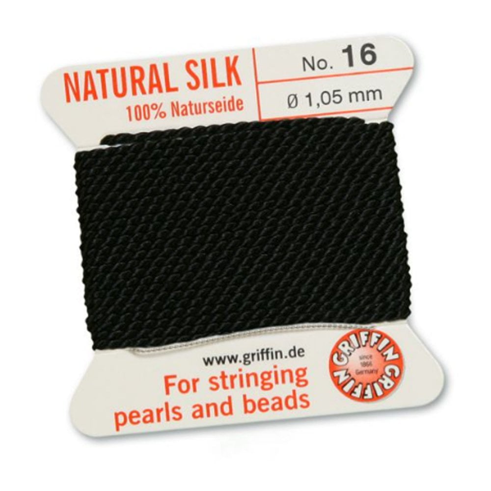 Griffin Natural Silk Beading Thread, Black (0.30mm – 1.05mm)