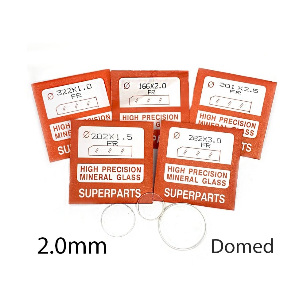 Round & Domed Watch Glass 2.0 mm Thick 27-33mm Range