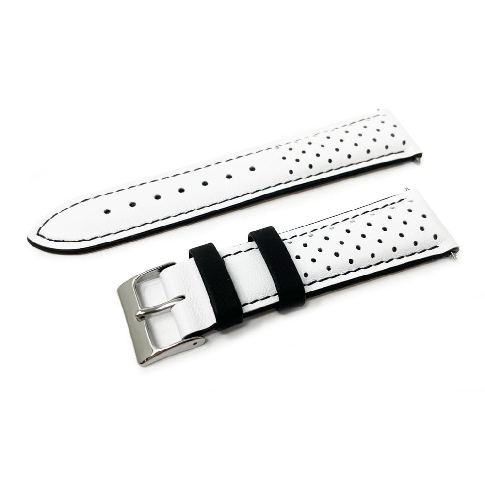 Contrast Leather Racing Watch Strap - White & Black