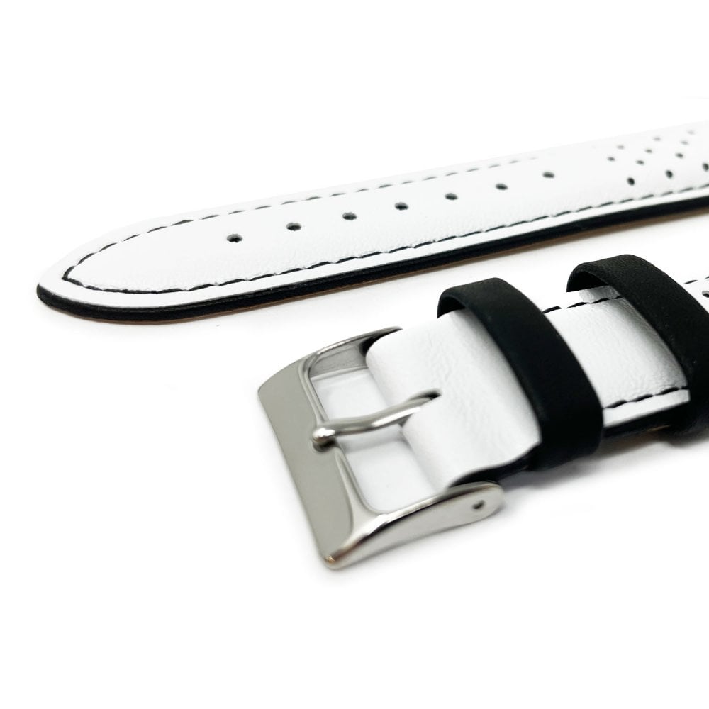 Contrast Leather Racing Watch Strap - White & Black