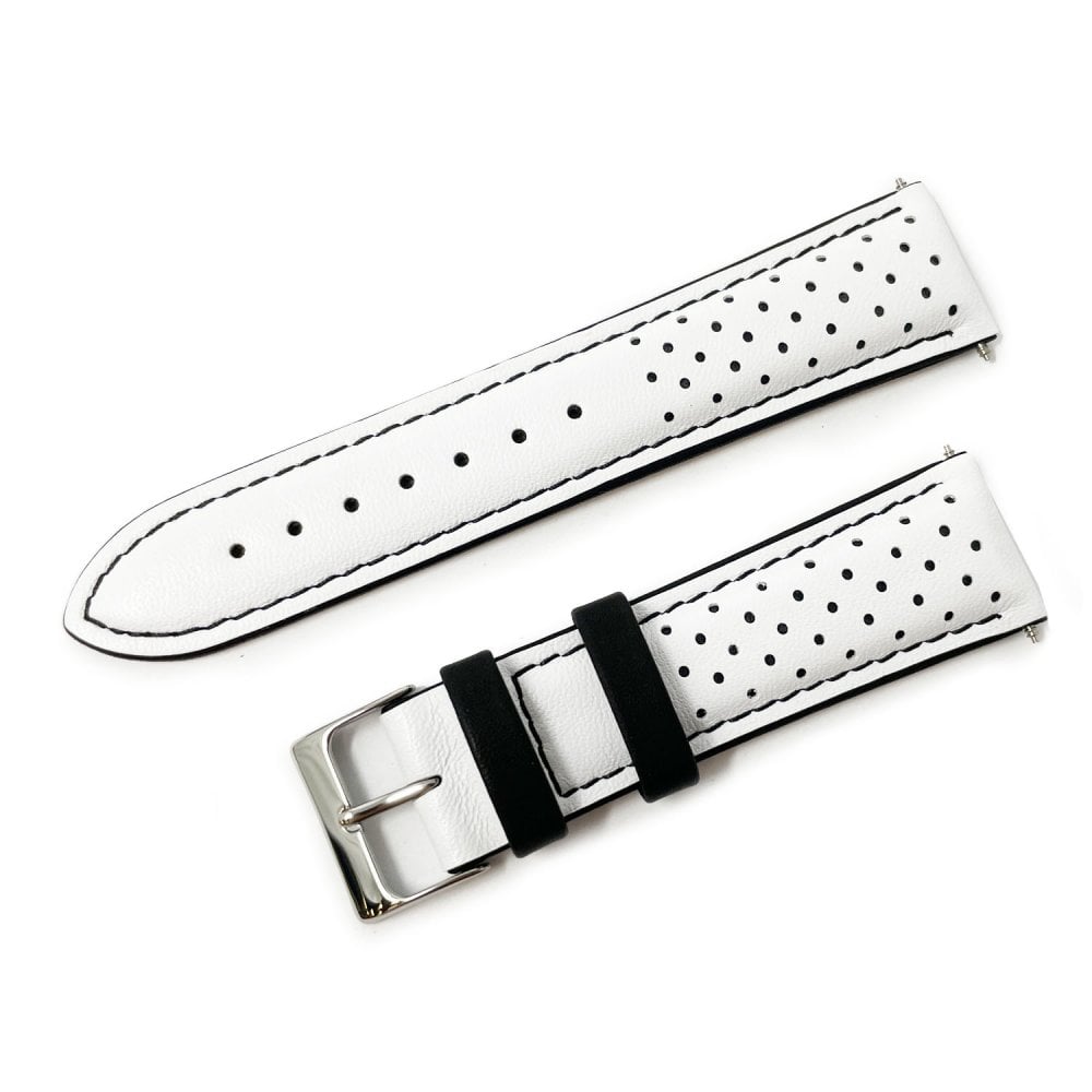 Contrast Leather Racing Watch Strap - White & Black