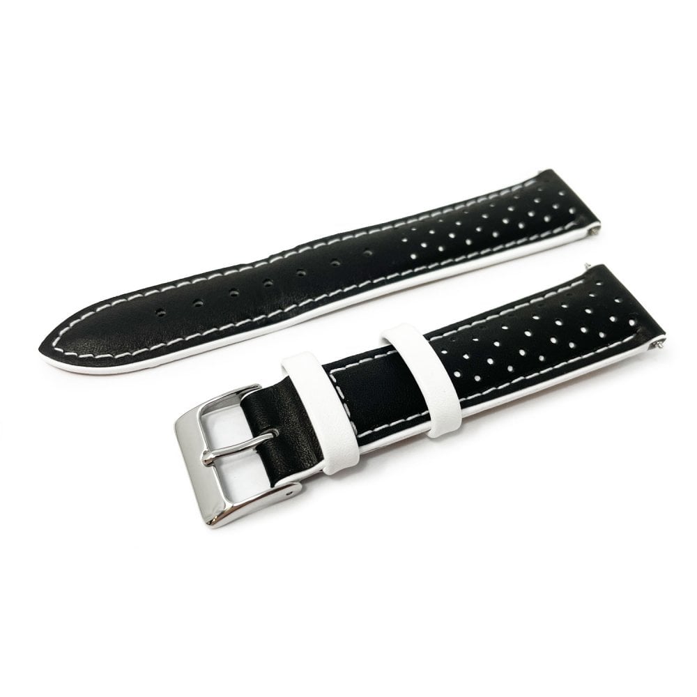 Contrast Leather Racing Watch Strap - Black & White