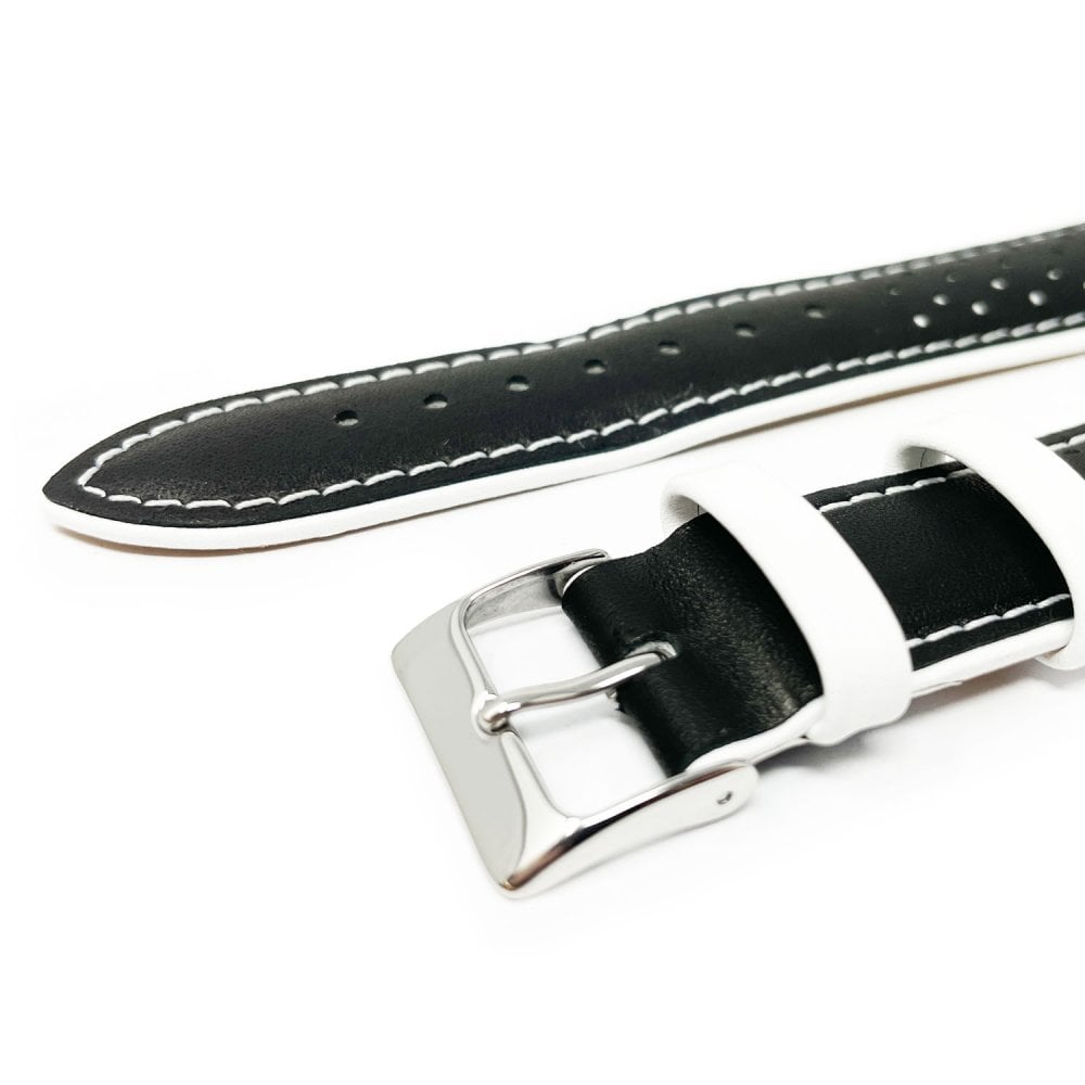 Contrast Leather Racing Watch Strap - Black & White