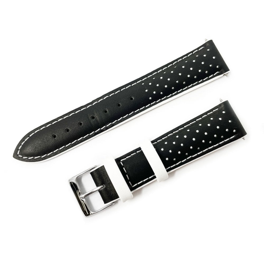 Contrast Leather Racing Watch Strap - Black & White