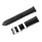 Contrast Leather Racing Watch Strap - Black & White
