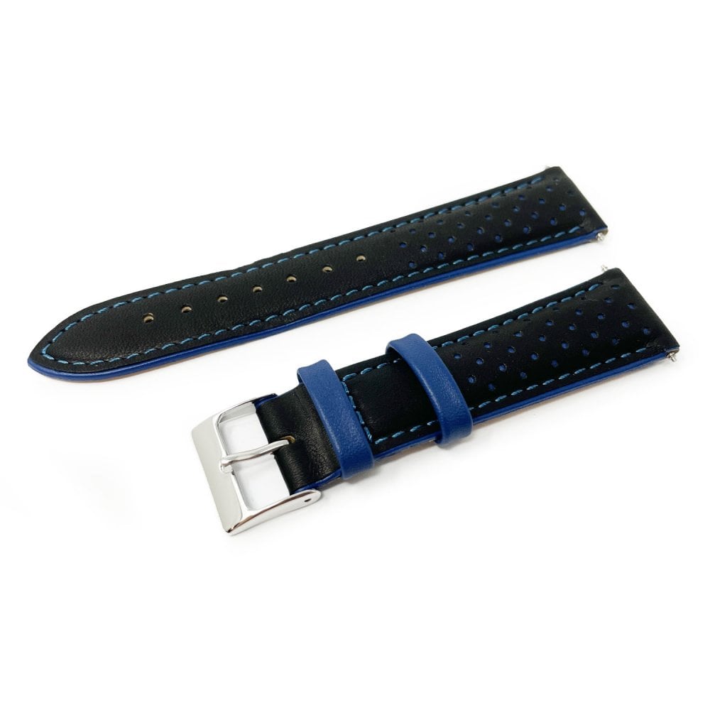 Contrast Leather Racing Watch Strap - Black & Blue