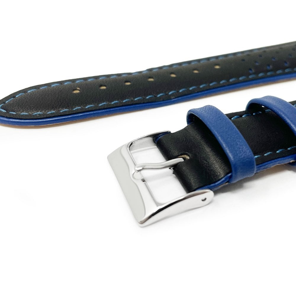 Contrast Leather Racing Watch Strap - Black & Blue